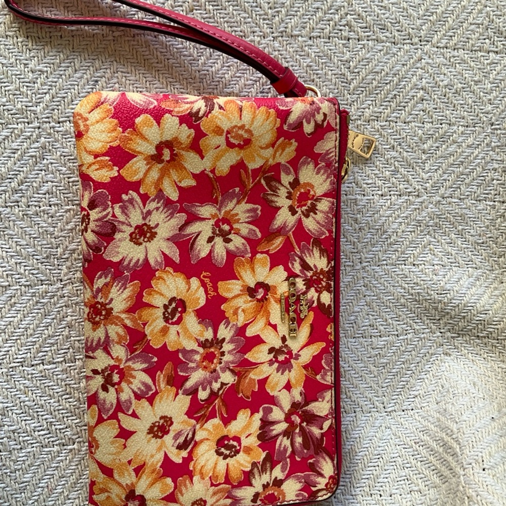 Coach Floral Red and Yellow Wristlet Clutch